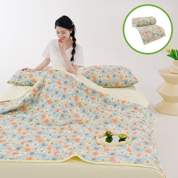 HongHeng Cool Feeling Air Conditioning Quilt Ice Silk Summer Quilt Machine Washable Quilt Core Summer Singles Double Thin Quilt Gift Summer Quilt