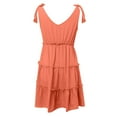 thumbnail image 5 of Gubotare Womens Summer Casual V Neck Sleeveless Mini Dress 2024 Tie Shoulder Tiered Ruffle Swing A Line Short (Watermelon Red,XXL), 5 of 5