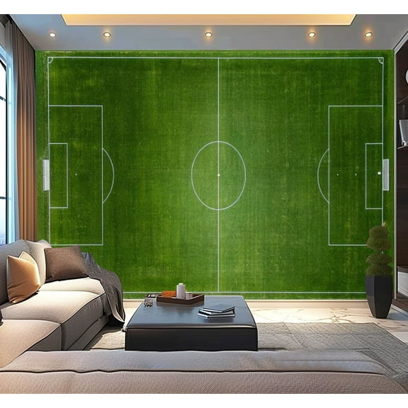 Peel and Stick Wallpaper Empty Green soccer football pitch Aerial View Modern Art Wall Mural Decor Self Adhesive and Removable 100in x 144in