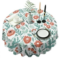 Pioneer Flower Floral Print Pattern Round Tablecloth 60"x60",Wrinkle Wipeable Table Cloth for Kitchen Dining Room Picnic Patio Party