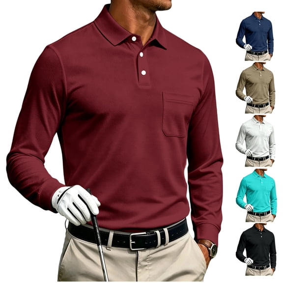 LWavelet Polo Shirts for Men Long Sleeve Golf Tennis Collared Shirt Moisture Wicking Dry Fit Performance Casual Polo Shirt