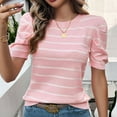 thumbnail image 2 of SWSMCLT Women's Soft Knit Tshirt Striped Puff Sleeve Casual Crewneck Knitted Tee Top Short Sleeve Sweater Fall Fashion Cute Loose Spring Pink X-Large, 2 of 5