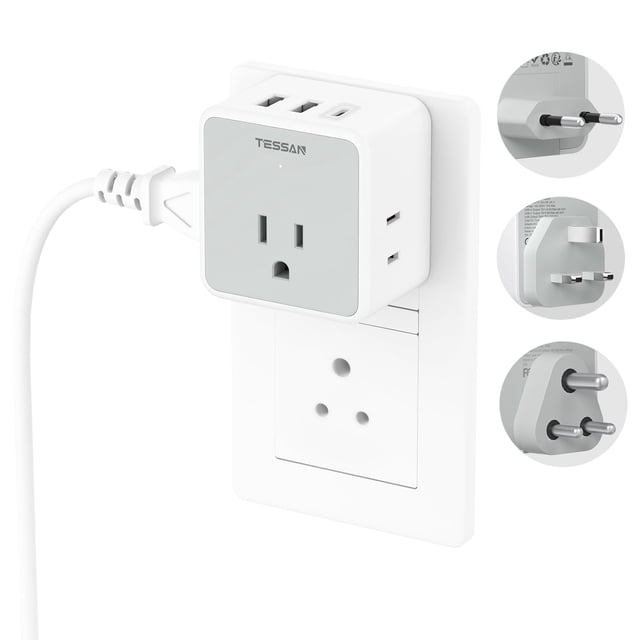 Kit adaptador de enchufe de viaje TESSAN para Europa, Reino Unido e India con USB