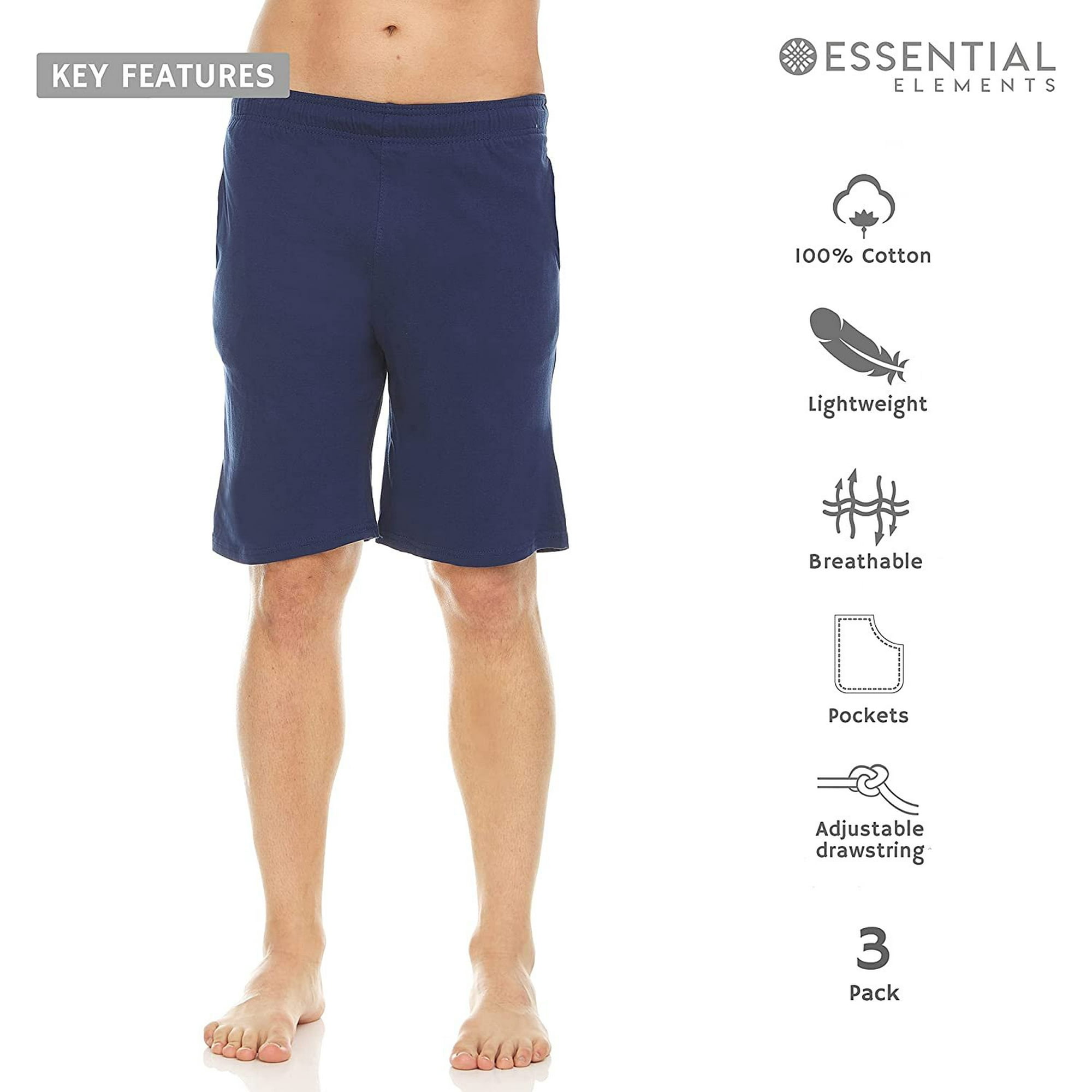 Essential Elements 3 Pack Mens Cotton Sleep Shorts 100 Cotton Jersey Lounge Casual Sleep Bottoms PJ Pajama Shorts Walmart