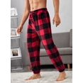 thumbnail image 3 of Men Buffalo Plaid Print Drawstring Waist Teddy Pajama Pants, 3 of 5