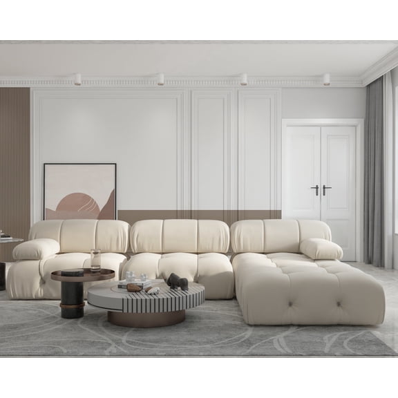 Sdorens Modular Sectional Sofa,L-Shaped Sofa Velvet Couch Free Combination Sofa,3-Seat Sofa with Ottoman for Living Room and Apartment,Beige