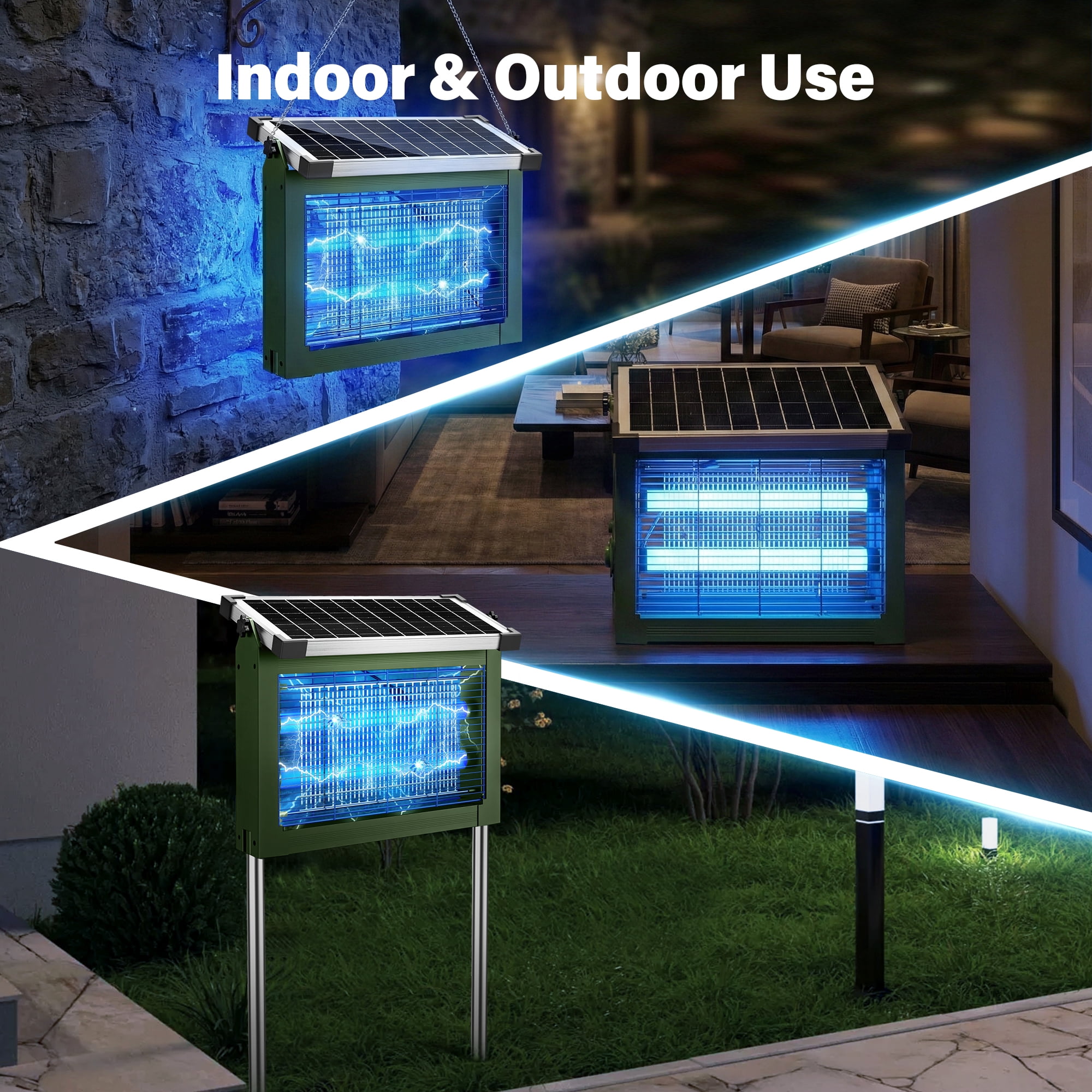 Rossetta Solar Bug Zapper Light, 4500V Waterproof Mosquito Zapper, Dual Power (Solar & Usb) for Indoor & Outdoor, Green