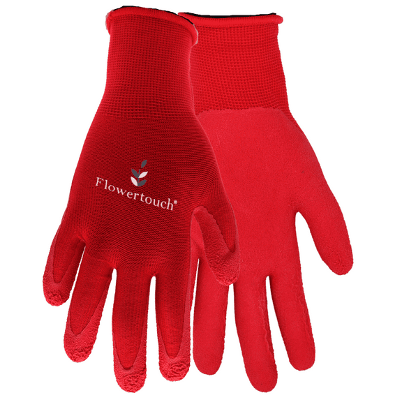 Flowertouch A207 Foam Latex Palm 13 Gauge All Purple Gloves, Seamless Knit Liner, Red, Size Medium, Sold by Pair