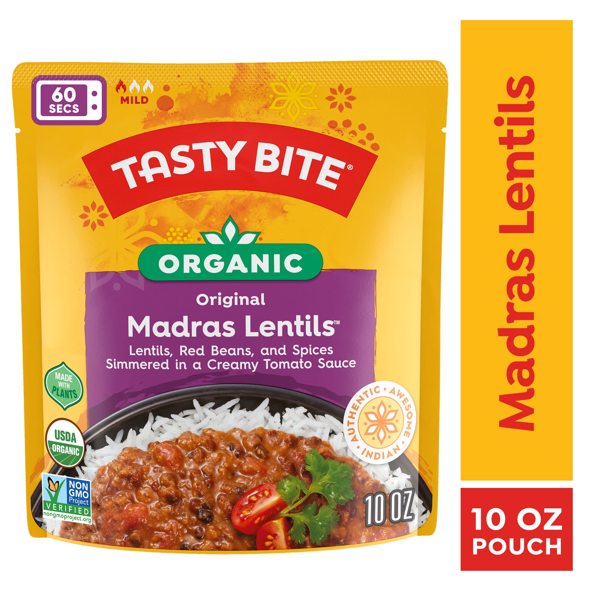 (6 pack) Tasty Bite Organic Madras Lentils 10oz - Savory lentil curry