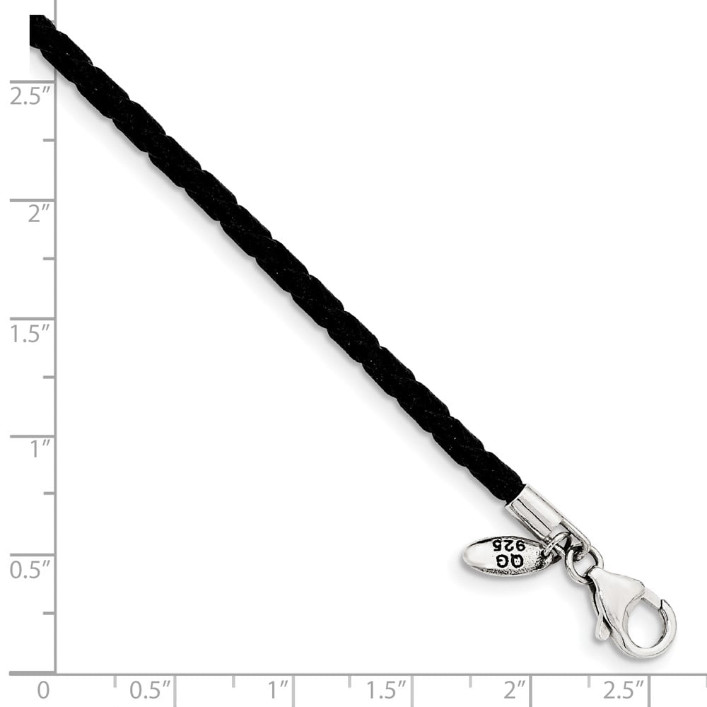 925 Sterling Silver Cord & Leather Chain Necklace Reflections Black Bead 18 inch mm