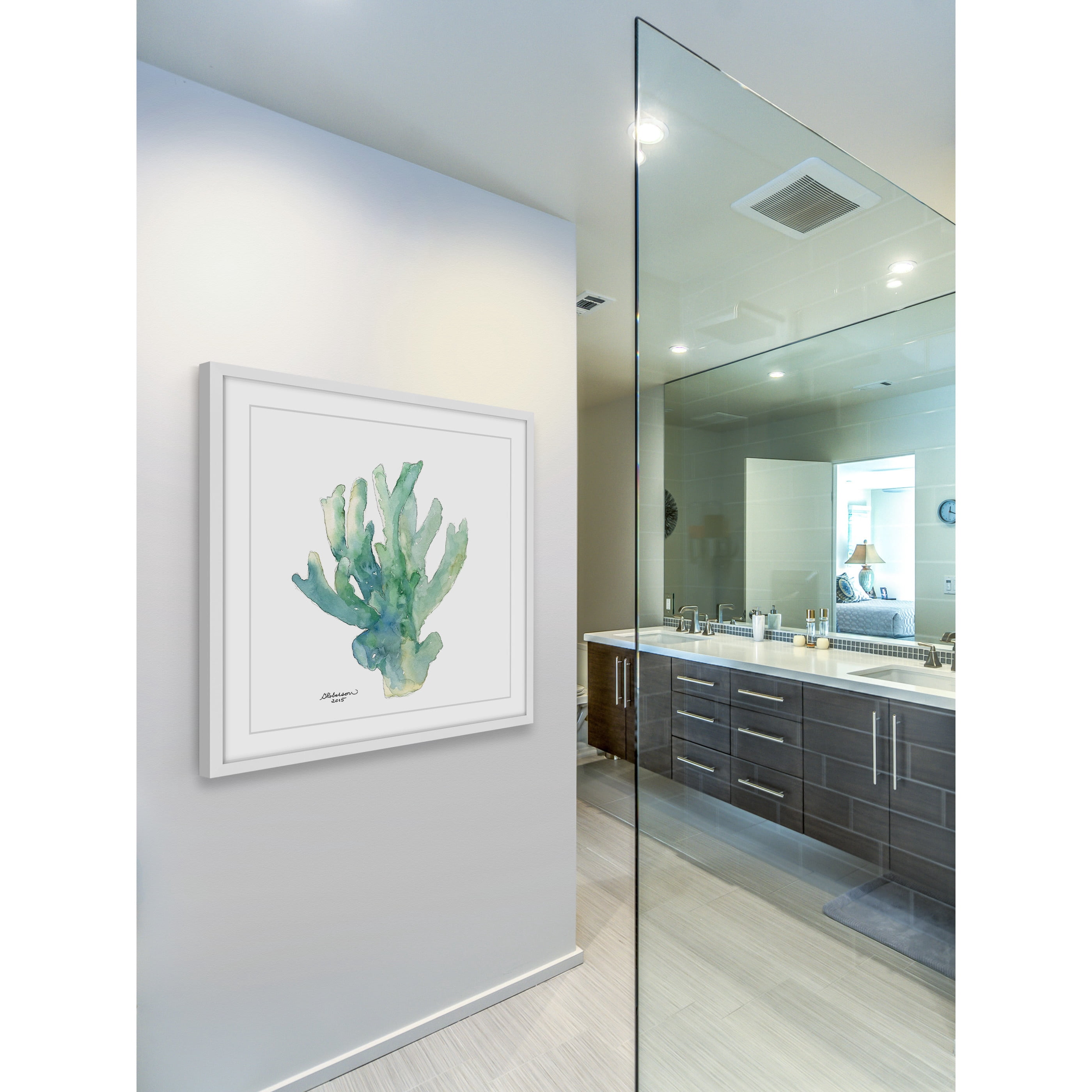 "Green Coral in Watercolor" Framed Painting Print