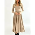 thumbnail image 2 of Long Sleeve Autumn Winter Women V-neck Slim Fit Knit Dress Knee-length Maxi Dress, 2 of 5