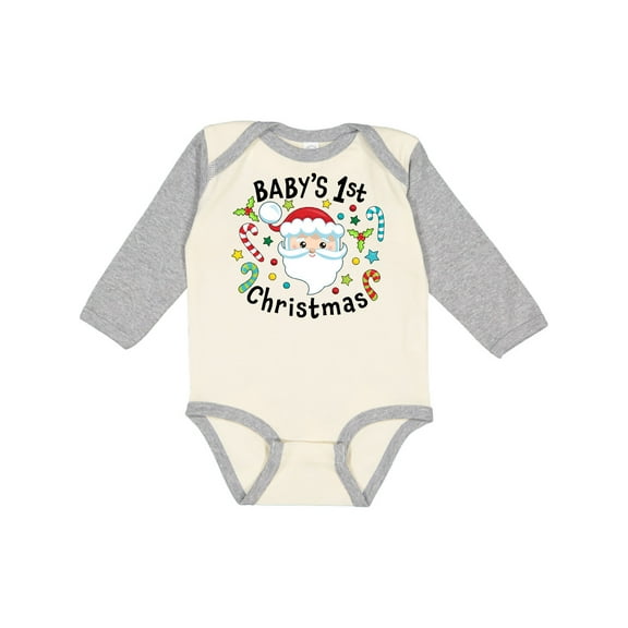 Inktastic Baby's 1st Christmas Santa with Candy Canes Boys or Girls Long Sleeve Baby Bodysuit