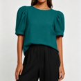 thumbnail image 5 of HongQid Women's Blouse Puff Short Sleeve Tops Crinkle Woven Round Neck Lightweight Shirt Loose Summer Casual Trendy Clothes, 5 of 7
