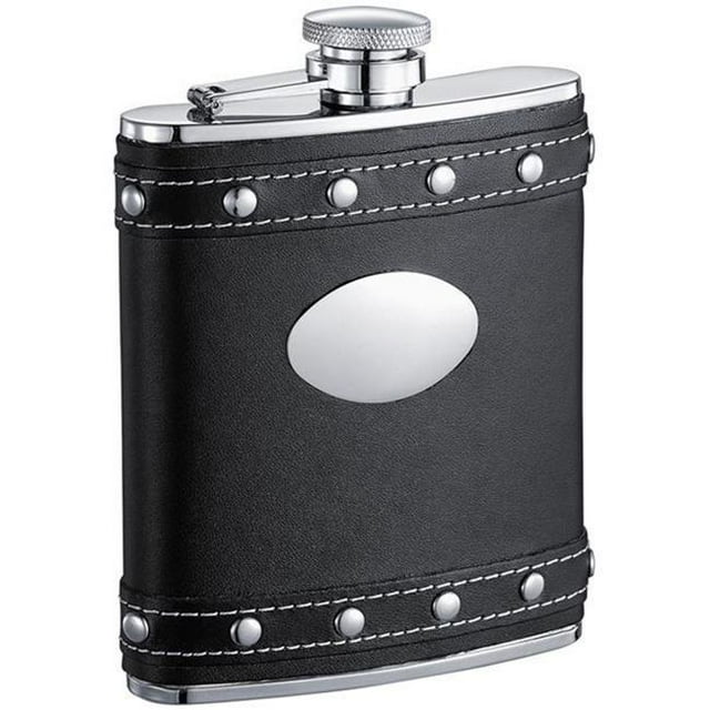Visol VF1220 Visol Rocker Black Leather Liquor Flask With Studs - 6oz