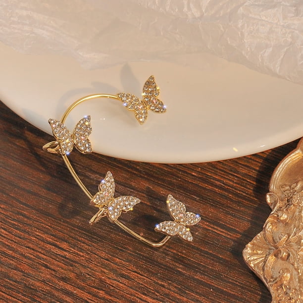 Pendientes de mariposa de diamantes a la moda para mujer sin pendientes de Clip de oreja perforados 1 pieza Wmkox8yi sjalhkljlk4805