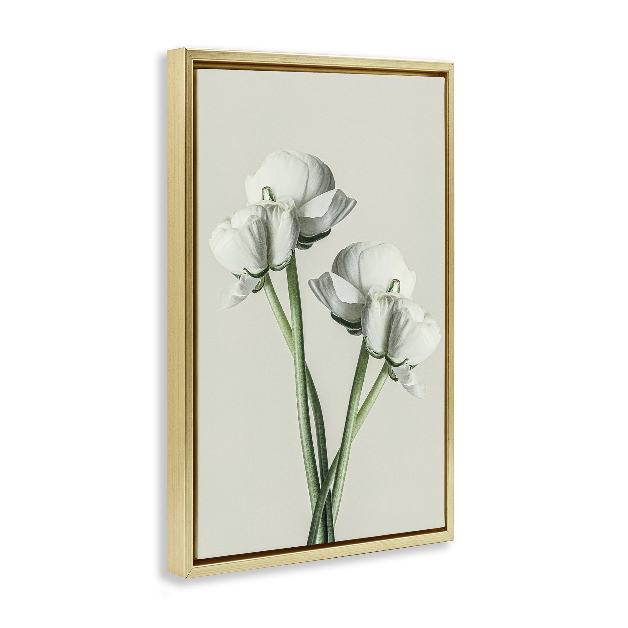 Stupell Industries White Flower Bundle Botanical & Floral Photography Gold Floater Framed Art Print Wall Art, 21 x 31