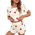 thumbnail image 2 of Bibifish Womens Pajama Sets Short Sleeve Pajama Sets Crewneck Tops And Pants With Heart Printed Sleepwear Top And Pant 2 Piece Sleepwear, 2 of 8