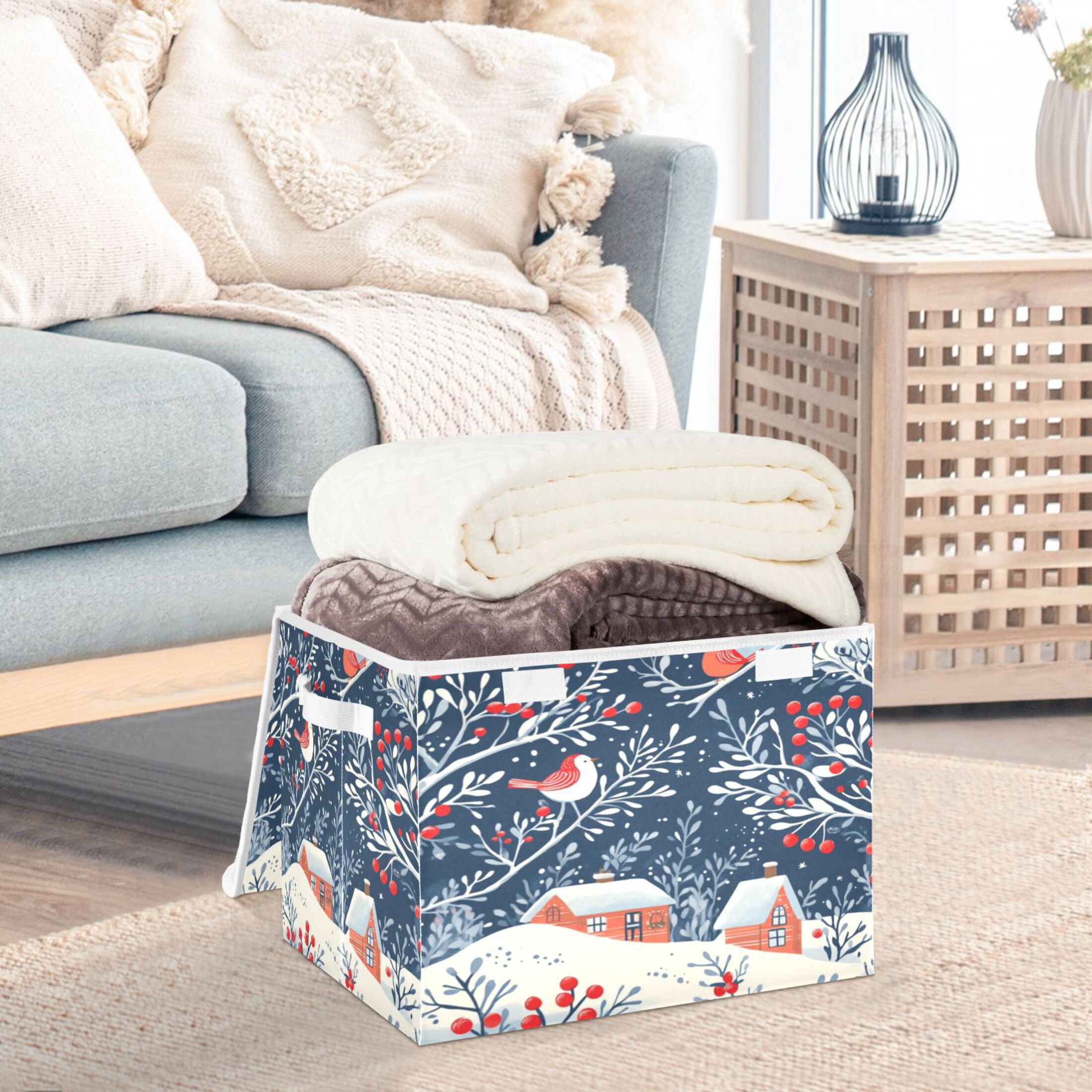 Storage Box With Lid 16.5x12.6x11.8In Foldable Stacked Household Storage Box Christmas House Pictures