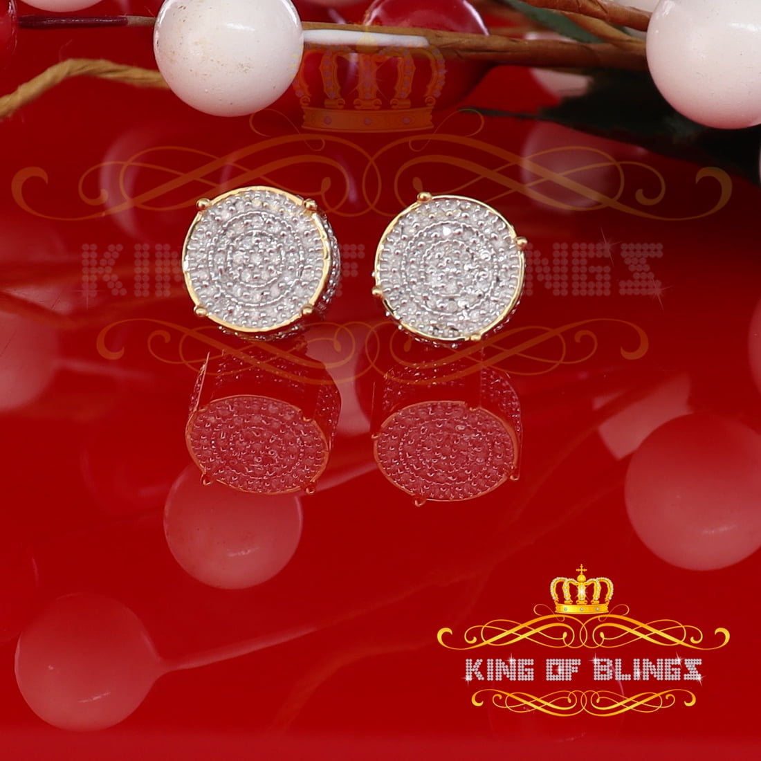 King of Bling's 925 Sterling Silver Yellow Hip Hop 0.40ct Diamond Men's/ Women's Stud Earrings