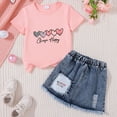 thumbnail image 3 of Girls' 2 Piece Summer Outfit Toddler 2T-7T Short Sleeve Bow Print Tshirt Tee + Denim Skirt Set Casual Clothes Kaprioy Toddler Girl Clothes, 3 of 4