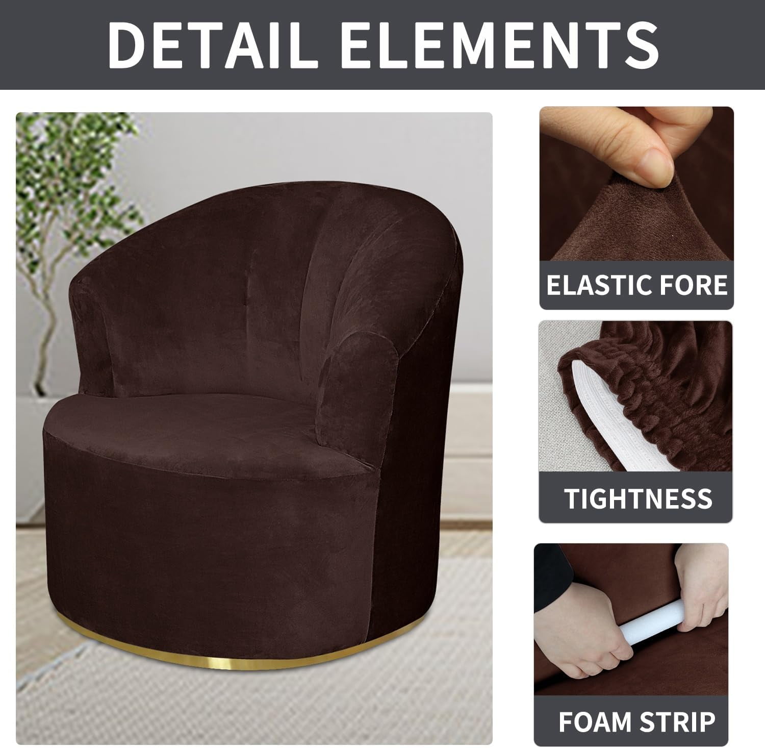 LKJYER Velvet Swivel Barrel Chair Cover, Soft Round Club Armchair Slipcover Modern Accent Chair Slipcover Stretch Single Sofa Cover Washable for Living Room Furniture Protector(Large)
