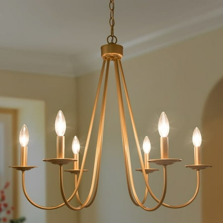 

Rella Mid-century Modern Gold Chandelier 6-light Swing Arms for Dining Room - Light Gold - D28 x H24