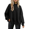 thumbnail image 5 of Cozy Oversized Sweater for Women Side Slit Knit Pullover Crewneck Top for Fall Winter Outfits XS-XXL, 5 of 11