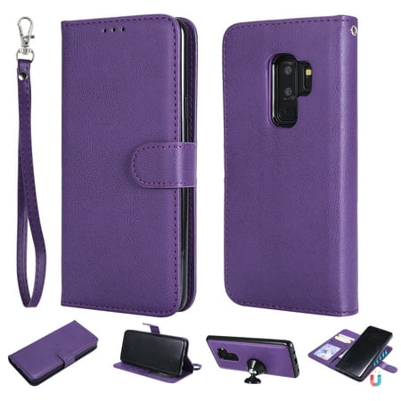 Slim Card Case - Galaxy S9 Case Wallet, S9 Case, Allytech Premium Leather Flip Case Cover & Card Slots Pocket, Wrist Design Detachable Slim Case for Samsung Galaxy S9 (Purple)