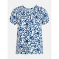 thumbnail image 6 of Time and Tru Women's Ruffle Neck Cotton Top with Short Puff Sleeves, Sizes XS-XXXL, 6 of 6
