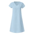 thumbnail image 4 of Womens Cotton Linen Midi Dress Summer Solid Color Short Sleeve V-Neck T-Shirt Dresses Plus Size Flowy Beach Dress, Limited Time Offer, Under 10 Dollars, 4 of 5