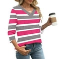 thumbnail image 3 of CLOISE 3/4 Sleeve Blouses for Women V Neck Shirt Striped Pullover Casual Fall Winter Clothes Black 2XL, 3 of 8