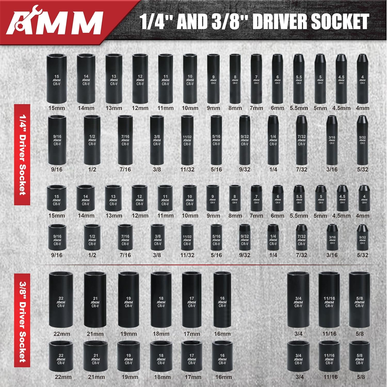 123Pcs Impact socket set，1/4”3/8”Drive Deep&Shallow Socket wrench set，6 Point Metric&Standard Full 5/32"-3/4"，4-22mm with Spark plug ，72T Ratchet handle，Screwdrivers，for Automotive&Home