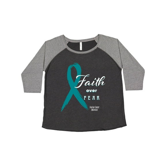 Inktastic Faith over Fear Ovarian Cancer Awareness with Teal Ribbon Women's Plus Size T-Shirt