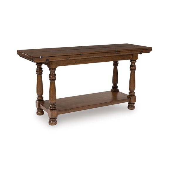 Signature Design by Ashley Sturlayne Flip-Top Brown Sofa Table with a Drop-Leaf Design