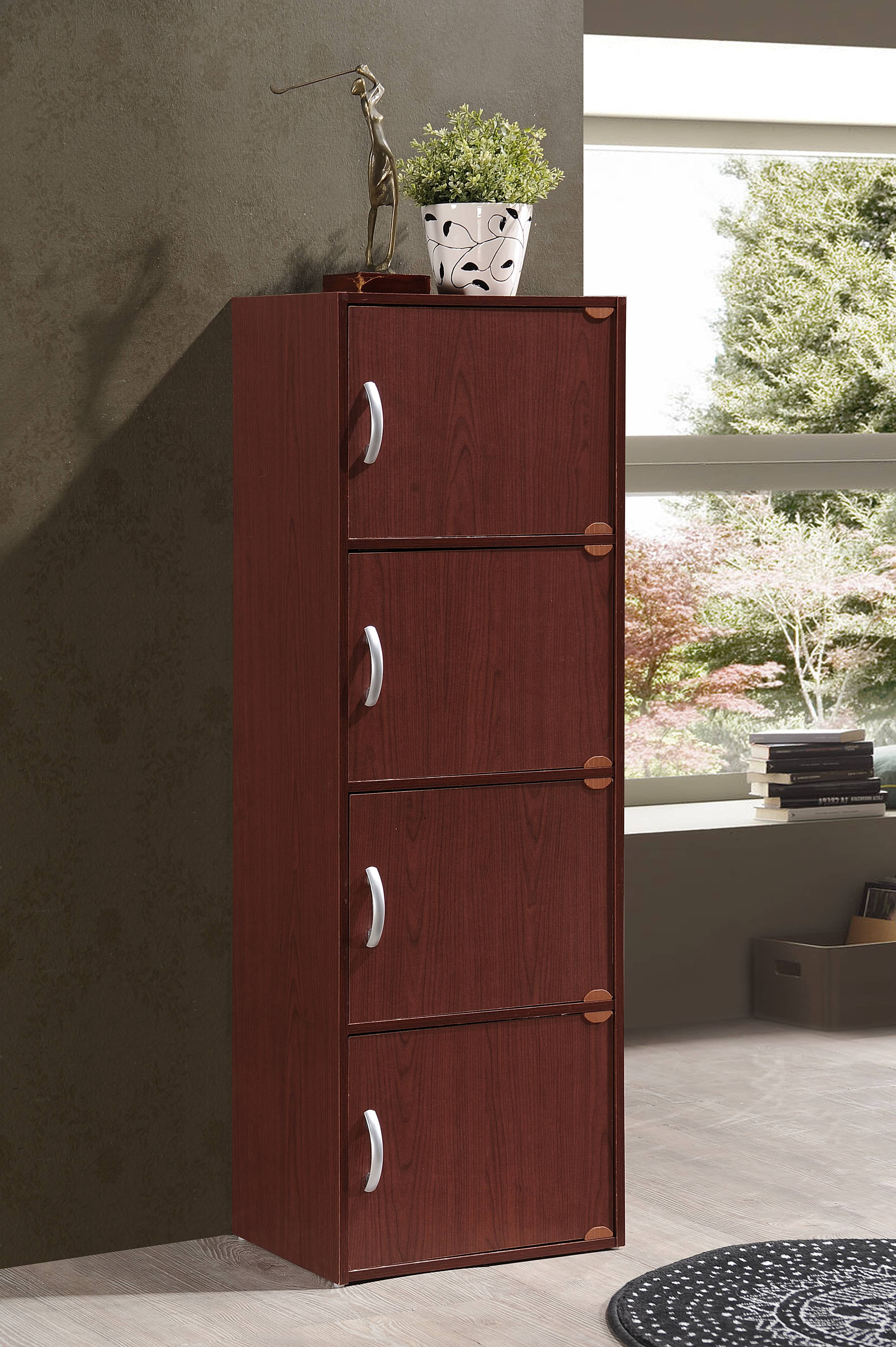 Hodedah 4-Shelf, 4-Door Bookcase in Mahogany