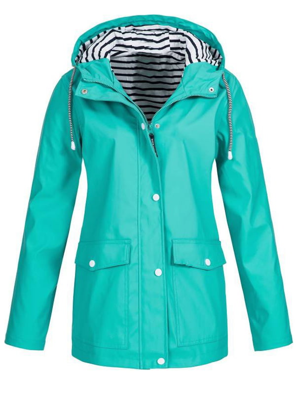 Womens Long Rain Jacket Waterproof Lightweight Raincoats Outdoor Hoodie Solid Color Windbreaker Trench Coats 