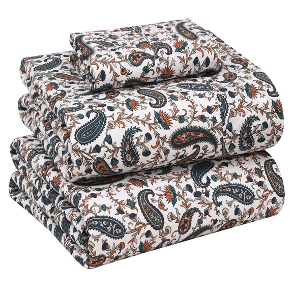 RUVANTI 100% Cotton Sheets – Twin XL Size Percale Bedding, Cooling & Breathable Floral Design, Durable with a Crisp, Soft & Comfortable Feel, 16" Deep Pocket, 3-Piece Set, Teal Paisley