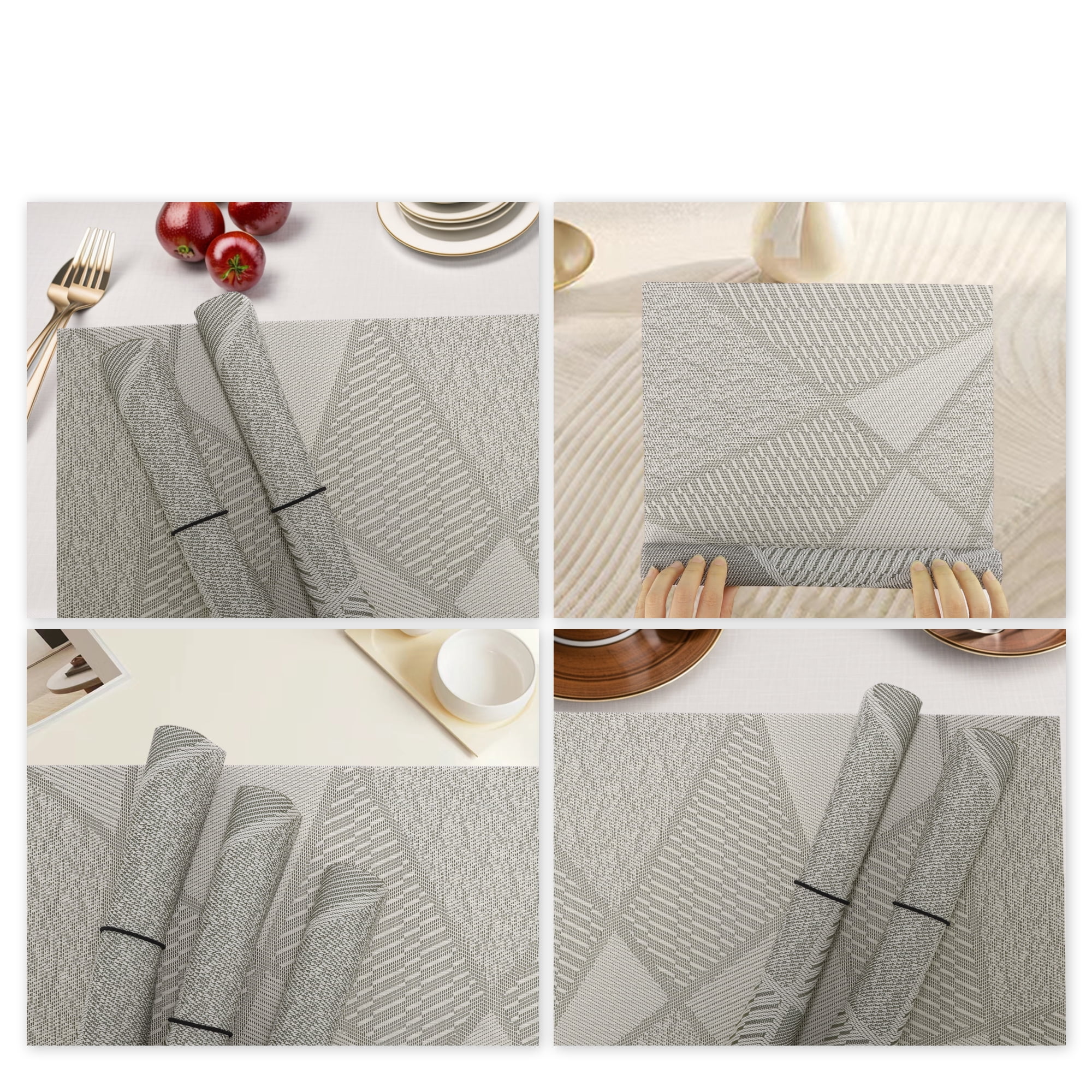 Unique Bargains 4 Pcs Blocks Pattern PET Heat Resistant Washable Placemats Coffee Color