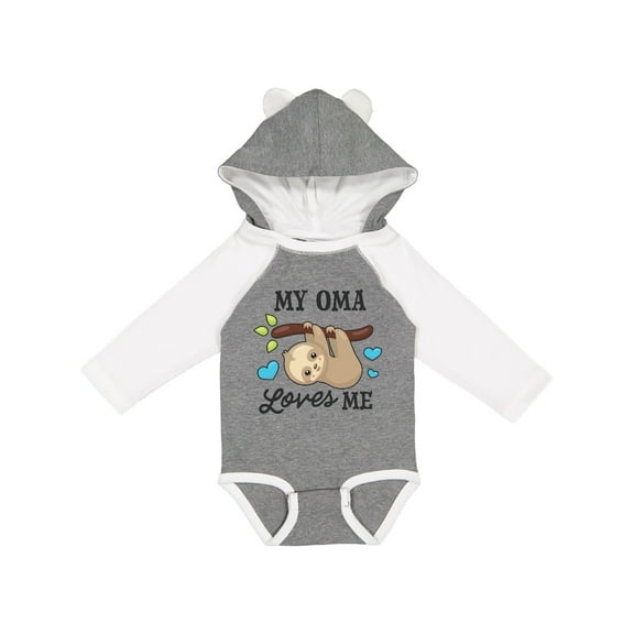 Inktastic My Oma Loves Me with Sloth and Hearts Boys or Girls Long Sleeve Baby Bodysuit
