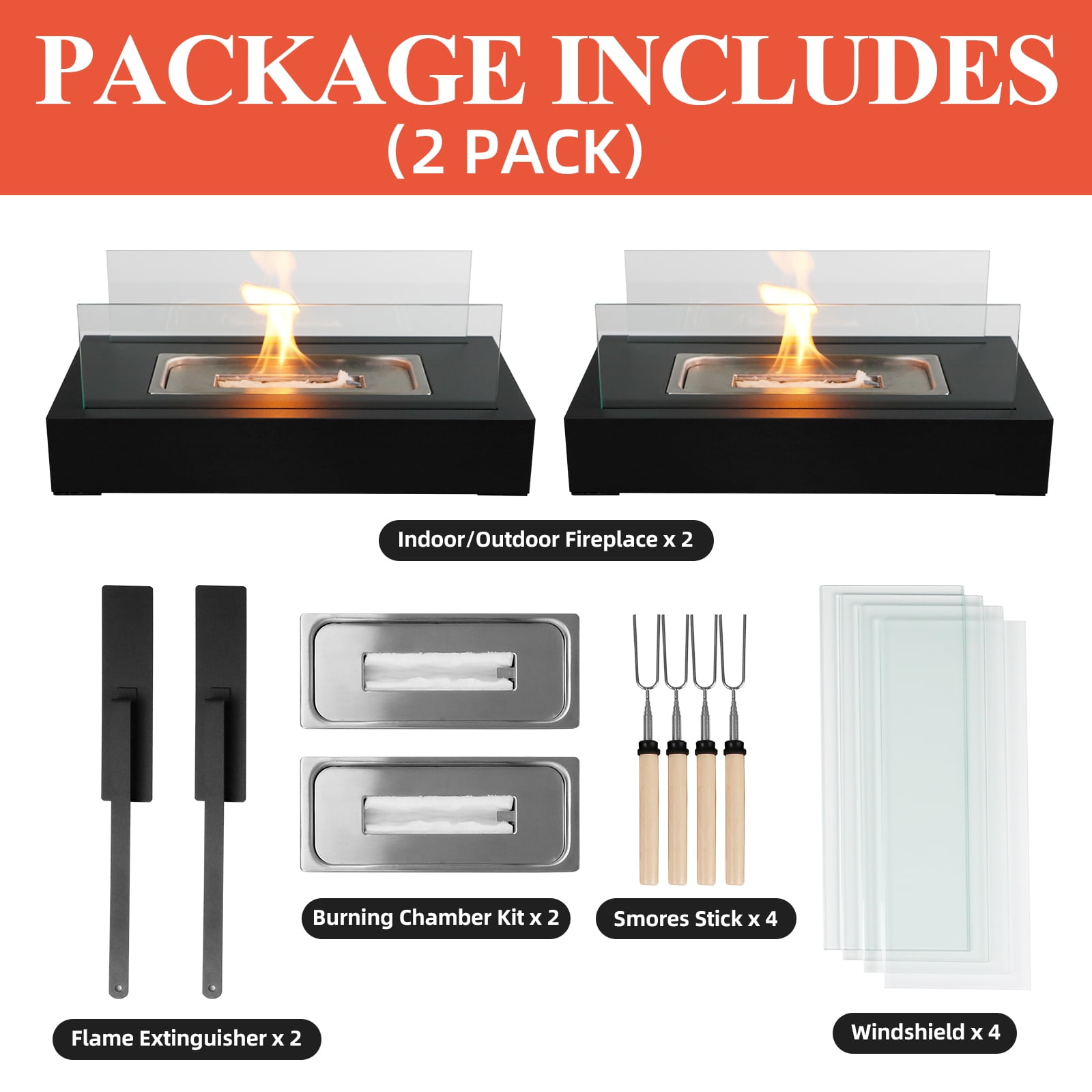Korniful 2 Pack Rectangle Tabletop Fire Pit Metal Fireplace,Birthday Parties & Christmas Gifts, Fun for Friday Nights - White