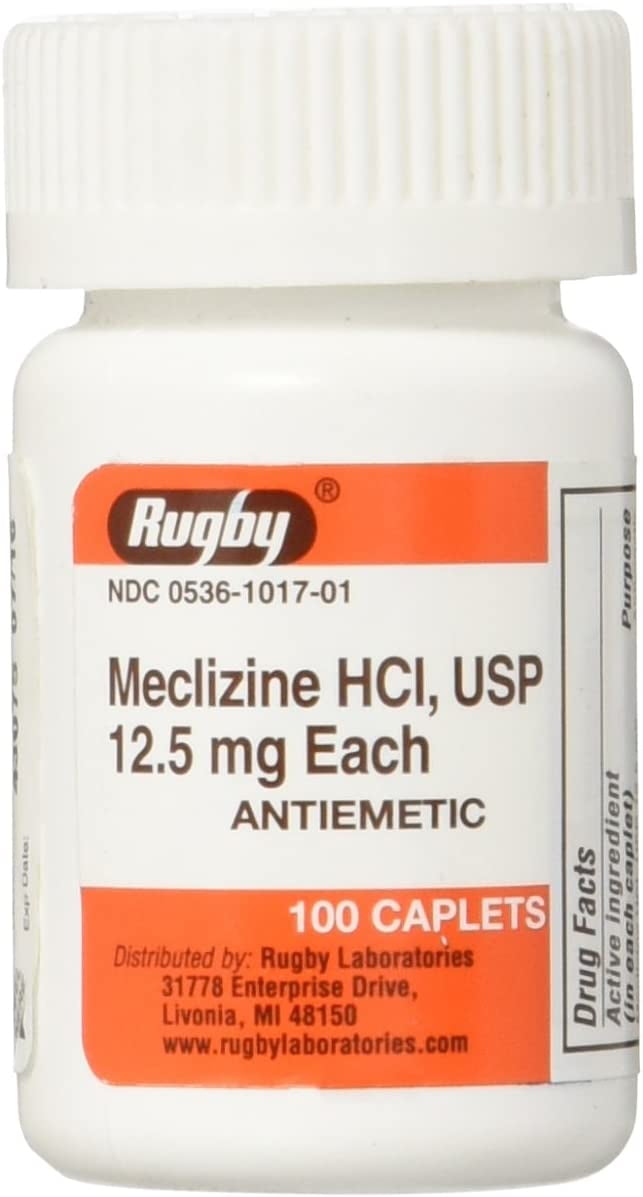 Rugby Meclizine HCl USP Antiemetic Caplets 12.5 mg 100 Count Motion