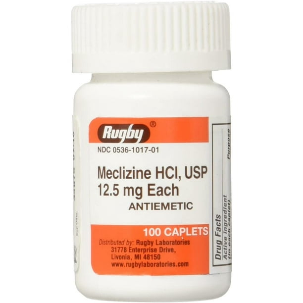 Rugby Meclizine HCl USP Antiemetic Caplets 12.5 mg 100 Count Motion Sickness Pills Nausea