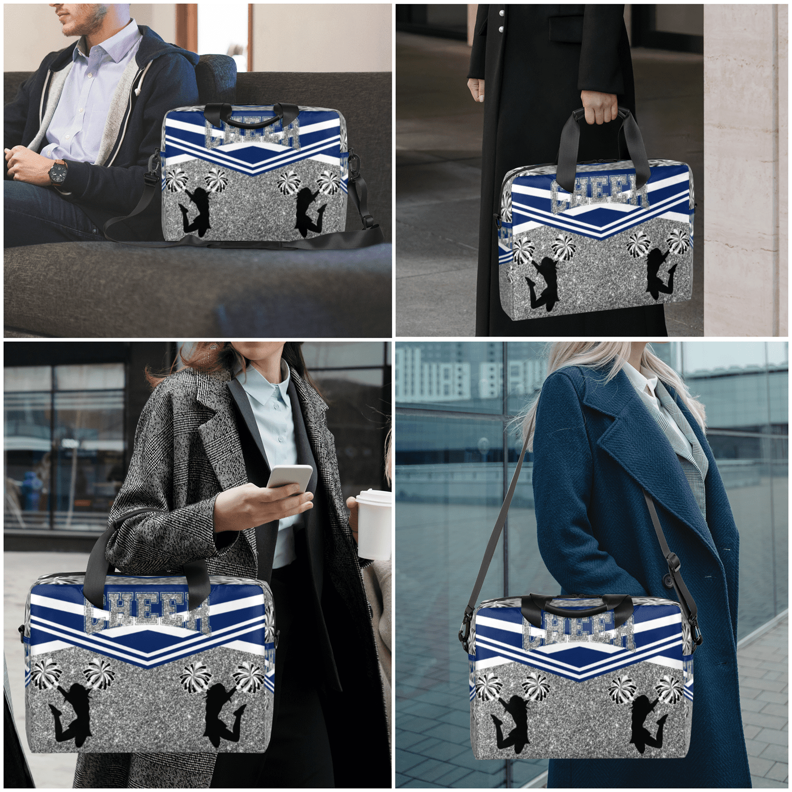 Herdesigns Blue Cheerleading Laptop Bag for Women Men, Computer Case Briefcase Messenger Bags, 15-15.6 inch Laptop Sleeve Shoulder Bag