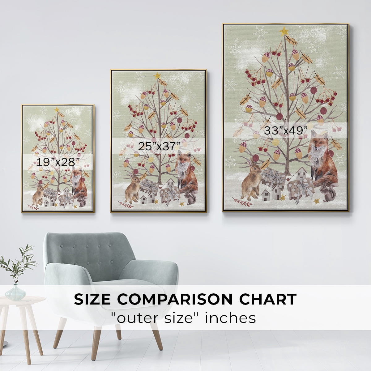 Christmas Time Collection B - Framed Gallery Wrapped Holiday Canvas - 25 x 37 - Gold Frame