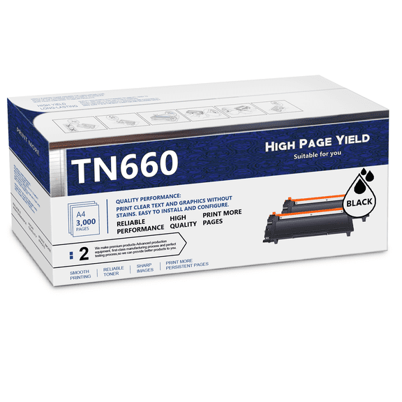 2 Black TN660 Toner Cartridge Replacement for Brother HL-L2300D L2315DW L2320D L2340DW L2360DW L2380DW MFC-L2680W L2700DW L2705DW L2707DW L2720DW L2740DW DCP-L2520DW L2540DW Printer