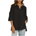 thumbnail image 3 of Womens Plus Size Tops Elbow-Length Dressy Blouses Crew Neck Side Slit Casual Loose Tunic Tops Summer Shirts S-2XL, 3 of 10