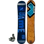 X-Games Unisex Sidewall Snowboard 146cm with X-Games Nylon/Carbon Fiber Binding Men,Bamboo with Blue X and Blue X-Games Word Bottom