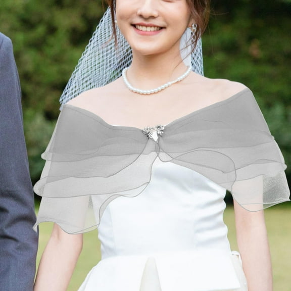 Masteelf Wedding Shawl Wrapping Three-Layer Polyester  Rolled Edge Bowknot Buckle Shawl for Brides Bridesmaids and Wedding Guests Cheongsam Shawl