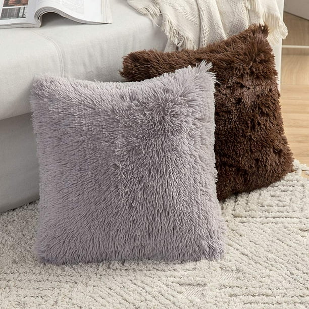 Set Of 2 Fluffy Faux Fur Cushions Soft
